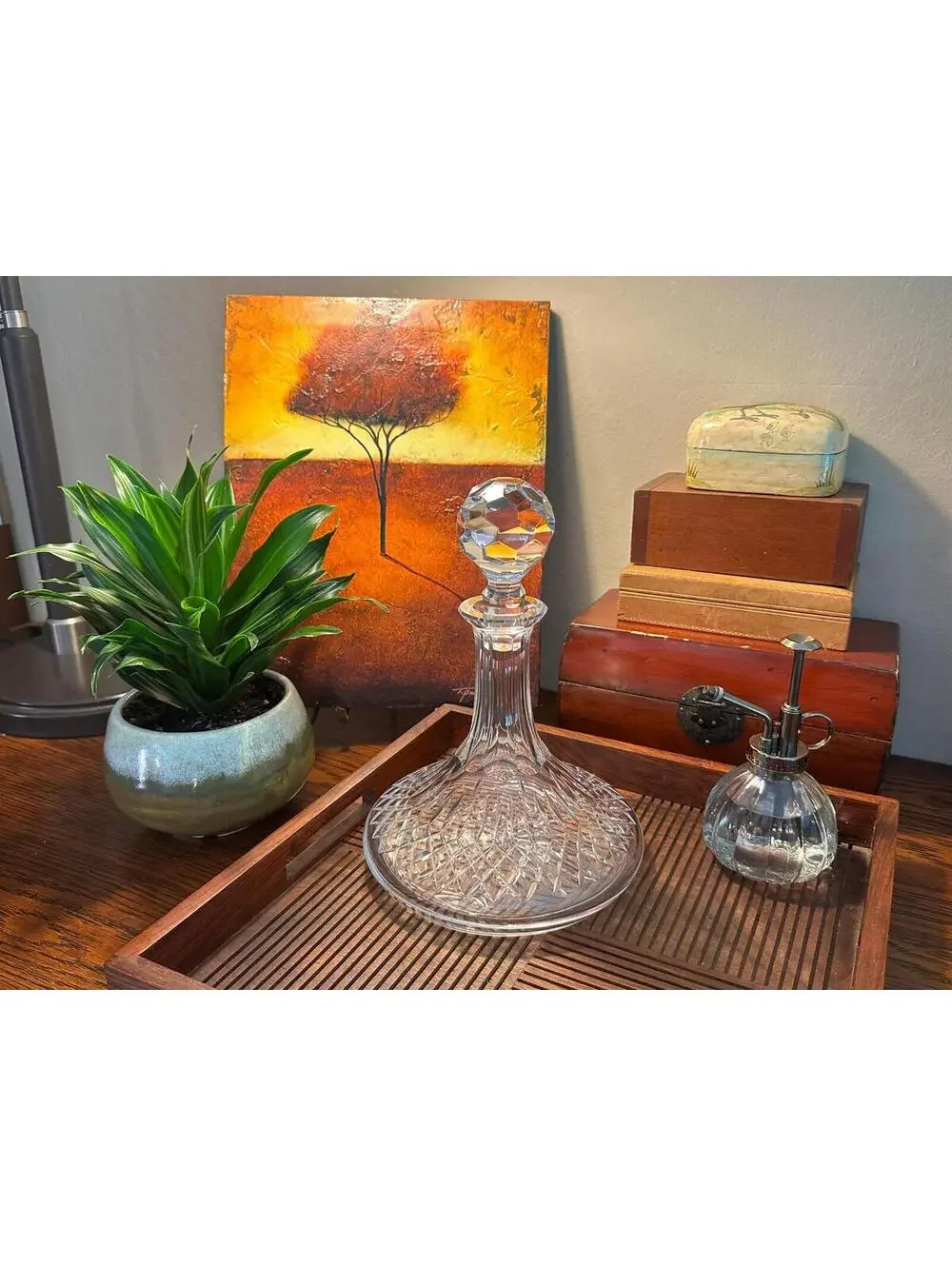 Vintage Waterford Crystal Ship Decanter Lismore Pattern Irish Cut Liquor Barware
